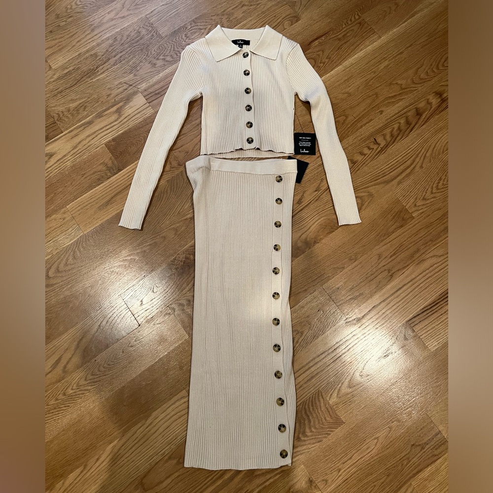Lulu's Cream Ribbed Maxi Skirt